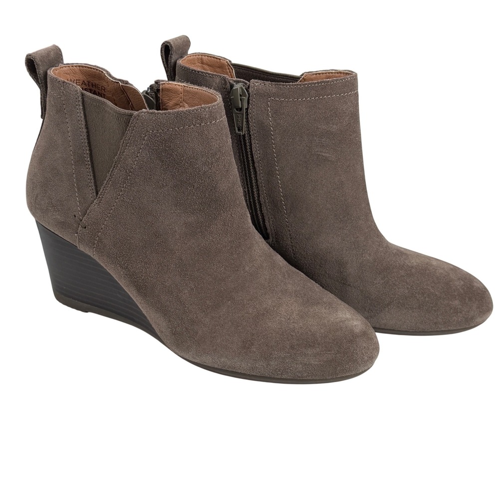 Vionic Gray Suede Wedge Ankle Boots Weather Resistant Side Zip‎ Women Size 5